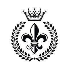 A regal crest featuring a crown laurel wreath and fleur de lis symbol © ABDULLA
