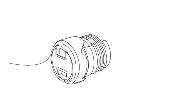 Self drawing animation of continuous one line camera. Micro four thirds animated one line design. Minimalist DSLR design. Alpha channel, 4K.