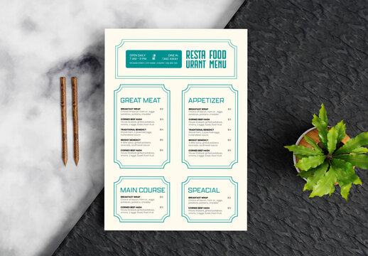 Modern Restaurant Food Menu Template for Cafe and Bistro
