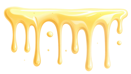 Graphic of viscous, golden-yellow liquid dripping downward with a glossy sheen