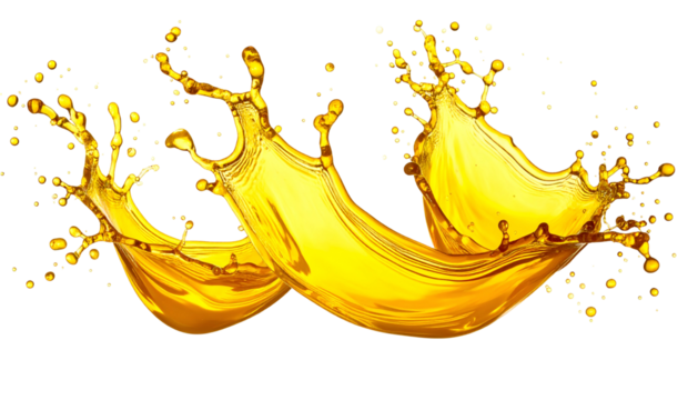 Dynamic splash of golden fluid, creating artistic, abstract, fluid shapes against black background - Powered by Adobe