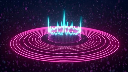 Circular Neon Audio Spectrum Equalizer. Abstract Pink and Blue Sound Wave Background