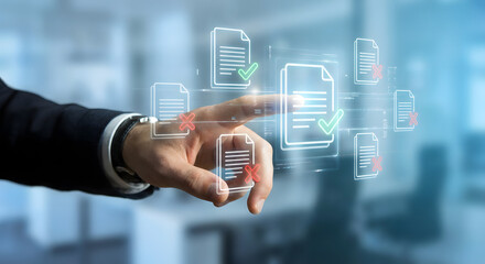 Businessman interacting with digital documents