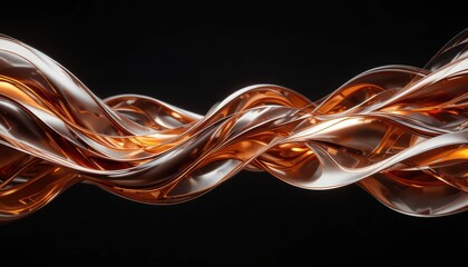 Copper and glass ribbon twists on dark background in artistic design Generative AI