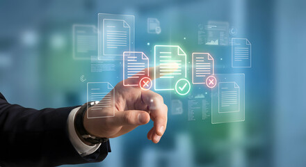 Businessman interacting with digital documents