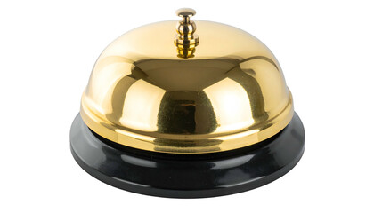 Polished gold bell with black base, shiny surface reflecting light. Traditional design, isolated