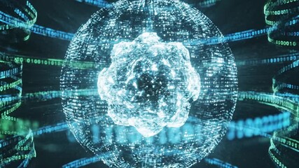 Abstract Digital DNA Helix with Binary Code and Cell Structure - Futuristic Science Concept - Powered by Adobe