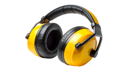 Bright yellow over-ear earmuffs with black padding and adjustable headband