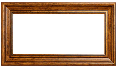 Classic brown wooden frame mockup on transparent PNG background