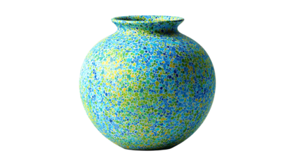 A beautiful mosaic pattern vase with shades of blue, green, and yellow on a  isolated on transparent background