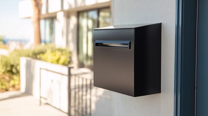 Modern Black Mailbox Mounted on House Exterior Wall