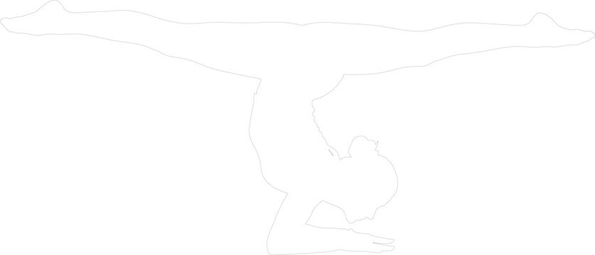 Minimalist Vector Outline of Woman Performing Forearm Stand Straddle Split Yoga or Gymnastics Pose