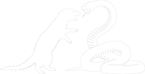 Mongoose versus Cobra Outline Vector Illustration Classic Wildlife Conflict and Predation Line Art