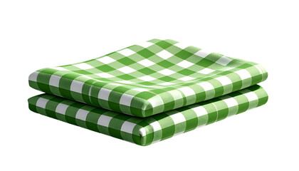 Two folded square cloths, green and white checkerboard pattern, slightly rounded on black