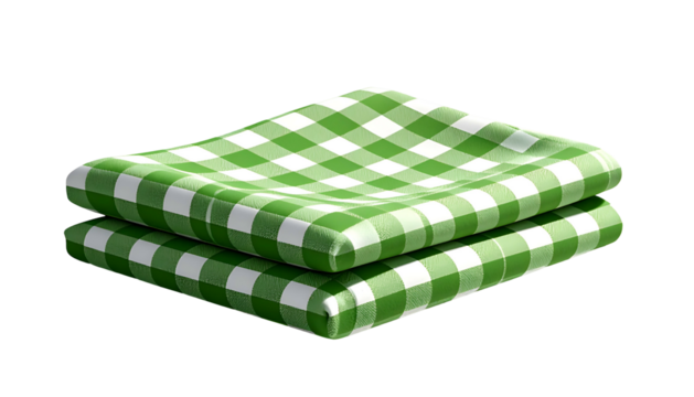 Two folded square cloths, green and white checkerboard pattern, slightly rounded on black - Powered by Adobe