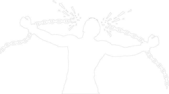 Powerful Man Breaking Chains Silhouette Freedom and Liberation Vector Outline