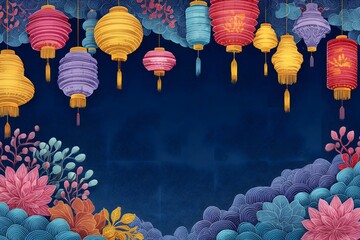 Folk art style lantern festival background illustration