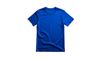 A vibrant blue, blank t-shirt, top-down view, centered on a black background