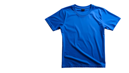 A vibrant blue short-sleeved t-shirt isolated on a black background, centered