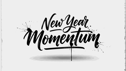 New Year Momentum Black Ink Brush Lettering Vector Illustration