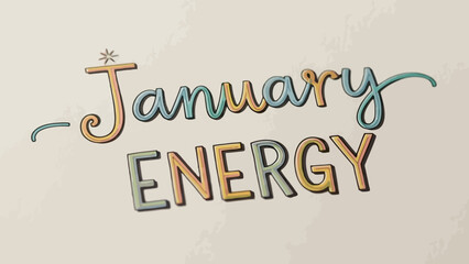 Vibrant typography illustration of January energy concept with colorful text on a soft background