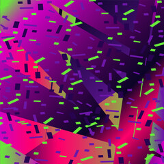 Abstract geometric shapes with confetti background vector illustration. Neon gradient pattern. Trendy modern graphic design for Cover Banner Backdrop Poster Flyer Party Template Event Greeting Card
