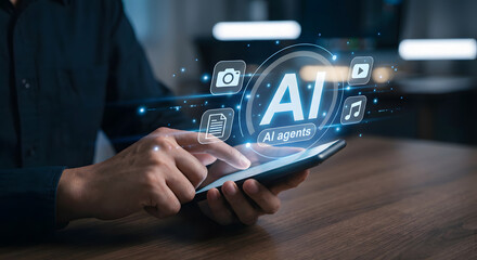 ai technology concept with hand holding smartphone