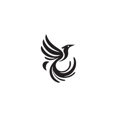 Abstract black phoenix bird flying with wings spread