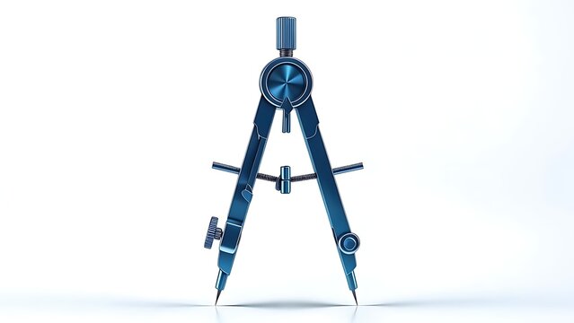 A blue, metallic drafting tool is centered on a white background. It's an instrument used to draw circles
