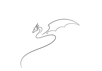 Elegant Line Art Depiction of a Winged Dragon © Afif