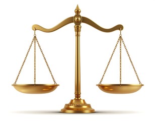 Golden scales of justice on white background