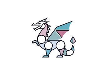 Geometric Dragon Illustration with Pastel Colors and Sharp Lines