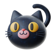 Black Cat Head Cartoon 3D Isolated