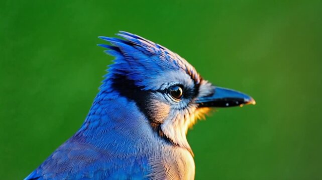 Vibrant blue jay with stunning crest and bright feathers