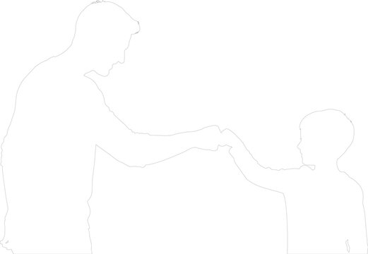 Father and son fist bump outline drawing minimalist vector illustration of bonding moment