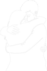 Minimalist continuous line art of a loving couple embracing tightly vector illustration