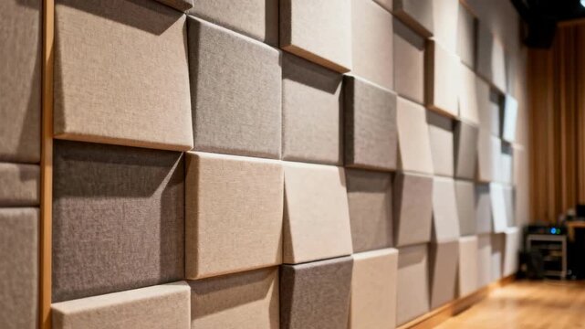Shot of acoustic wall panels in a creative studio highlighting professional sound control and sleek modern design.