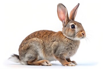 Side view of a green parakeet bird standing on a white background