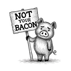 Cute Hand Drawn Pig Holding a Not Your Bacon Sign - Vegan and Animal Rights Concept Illustration