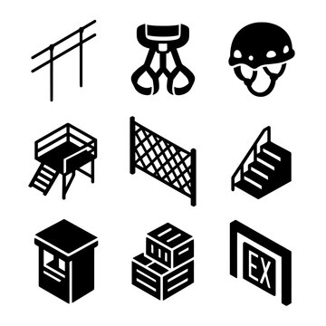 Isometric icons of playground equipment and structures