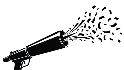 Fototapeta premium Black silhouette of a confetti cannon on , flat illustration isolated on white background