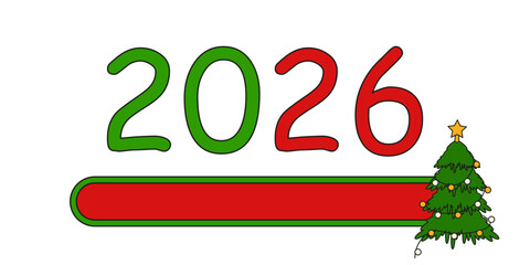 2026 coming vector banner. Vector 2026 number with power line and Christmas tree. 2026 new year start concept isolated transparent background. Editable stroke EPS 10