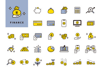 資産管理や決済を説明するための金融フラットアイコン素材集（UI・資料向け）