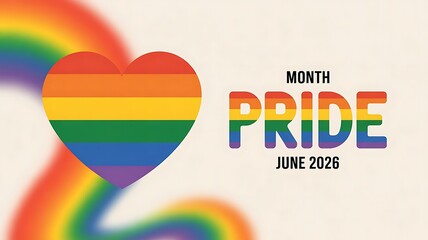Colorful rainbow heart with pride text for june celebration and lgbtq support