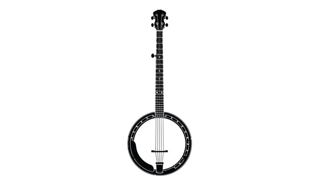 Black banjo silhouette on , minimalist musical instrument outline isolated on white background