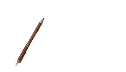 A brown and silver pen is isolated against a stark black background