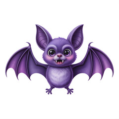 Purple Cartoon Bat with Big Eyes on White Background