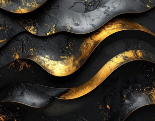 Wavy, golden-streaked, textured black bands/layers