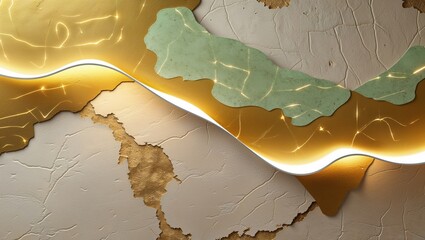 Elegant Abstract Background with Light, Gold, Plaster, and Green Marble Elements