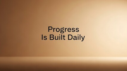 Motivational quote saying progress is built daily on brown background